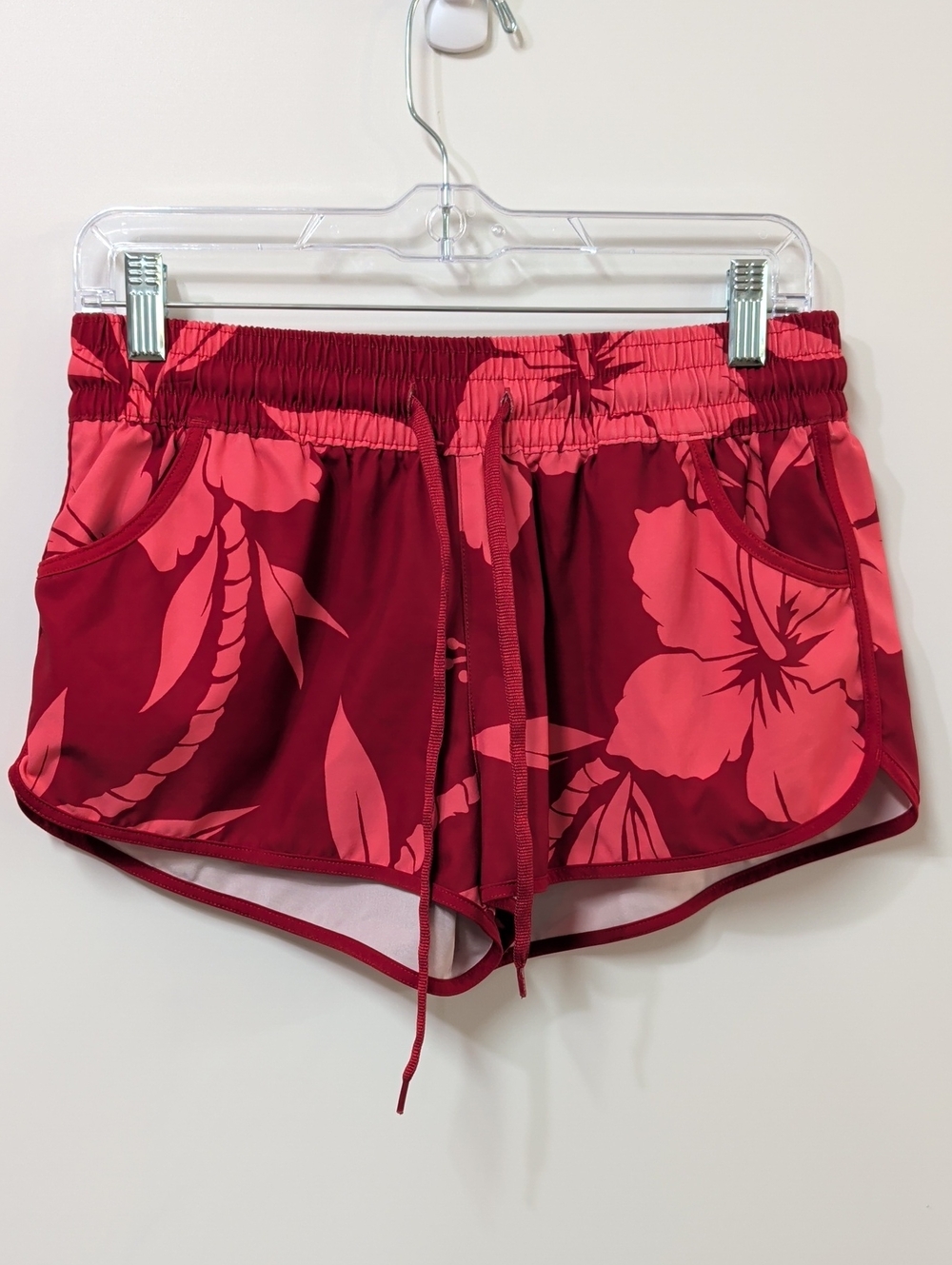 Favant Red Hibiscus Print Beach Cover-Up Shorts Size XL